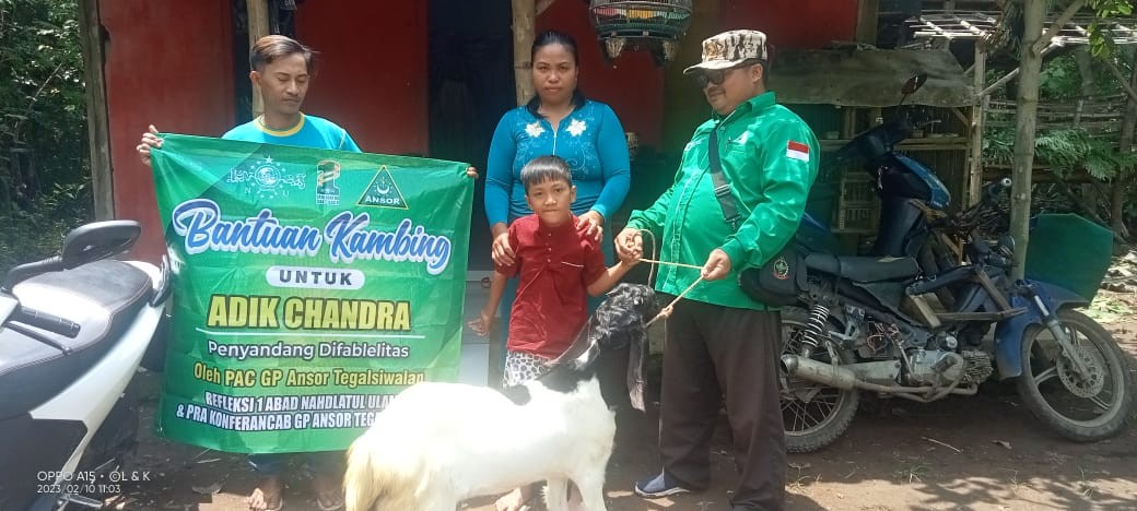 Pra Konferancab, Ansor Tegalsiwalan Berikan Kambing Kepada Disabilitas
